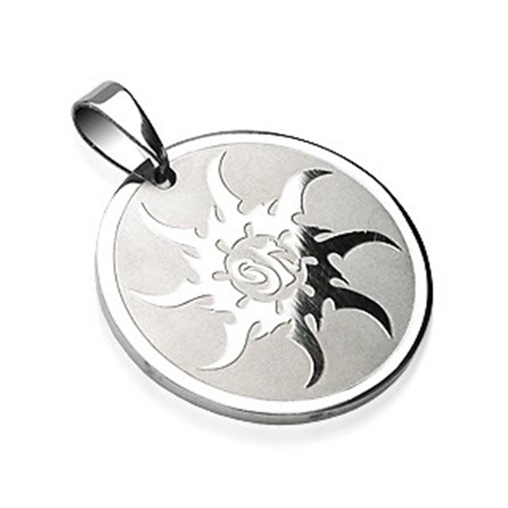 Šperky eshop Oceľový prívesok kruh so vzorom ostrého slniečka