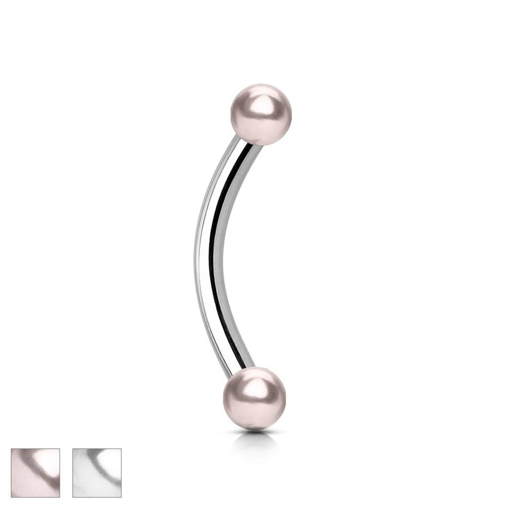 Šperky eshop Piercing do obočia z ocele - dve hladké guličky s perleťovým povrchom - Veľkosť hlavičky: 3 mm, Farba zirkónu: Biela - W