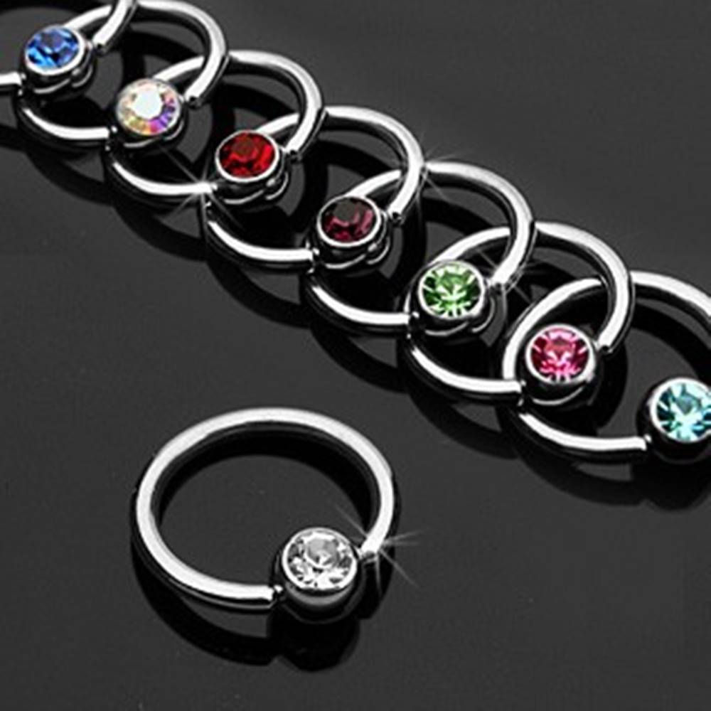 Šperky eshop Piercing krúžok s farebným zirkónom - Rozmer: 1,2 mm x 10 mm, Farba zirkónu: Svetlo zelená - G