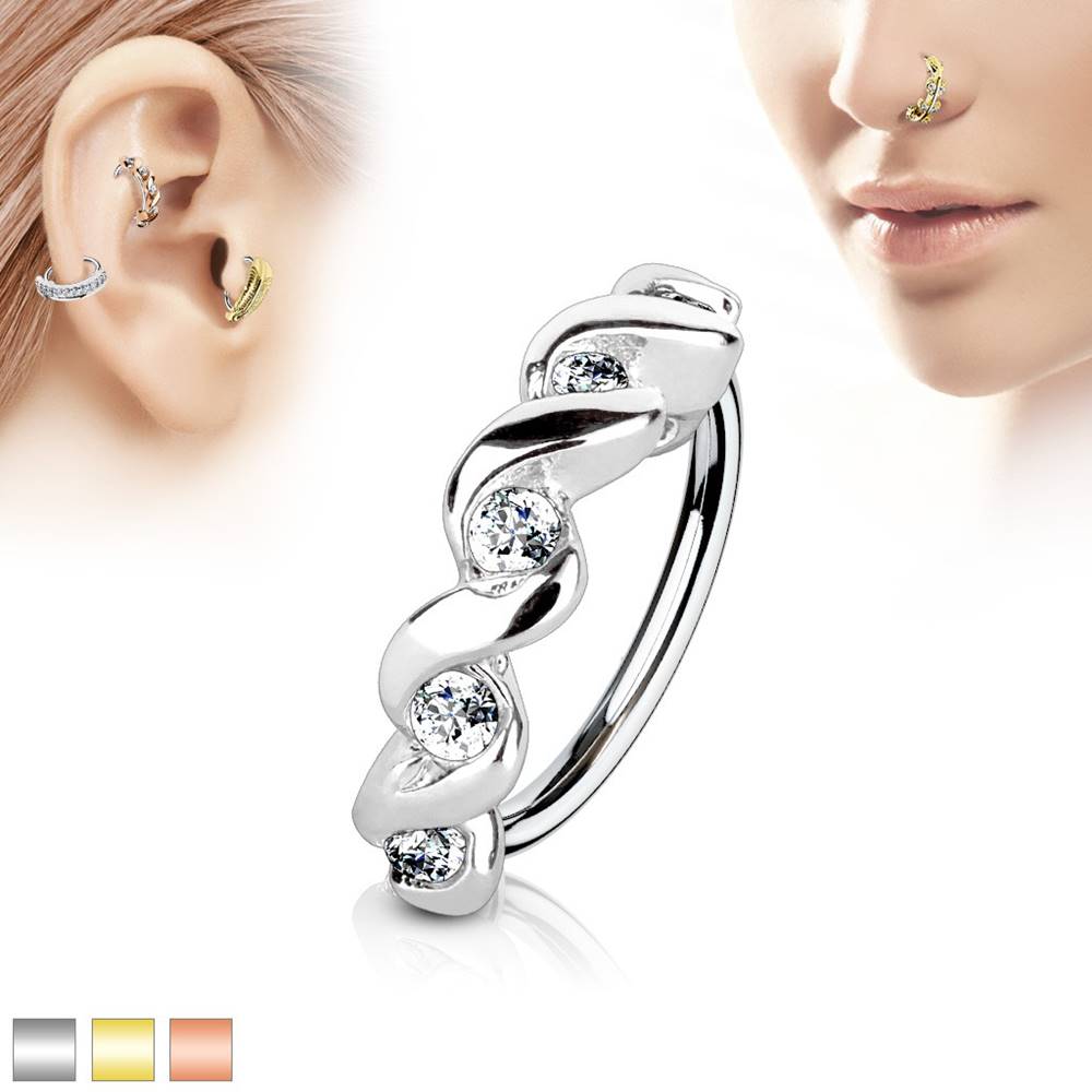 Šperky eshop Piercing krúžok z chirurgickej ocele, špirála s čírymi zirkónmi - Hrúbka x priemer: 0,8 mm x 8 mm, Farba piercing: Medená