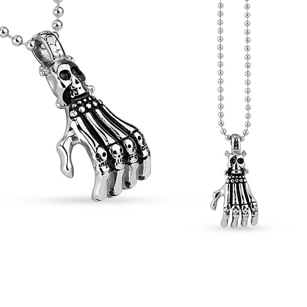 Šperky eshop Prívesok z chirurgickej ocele - kostra ruky a lebka