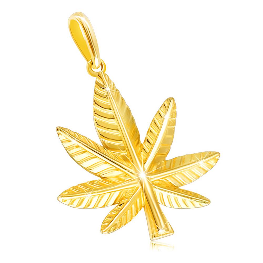 Šperky eshop Prívesok v žltom 14K zlate - marihuanový list so zárezmi